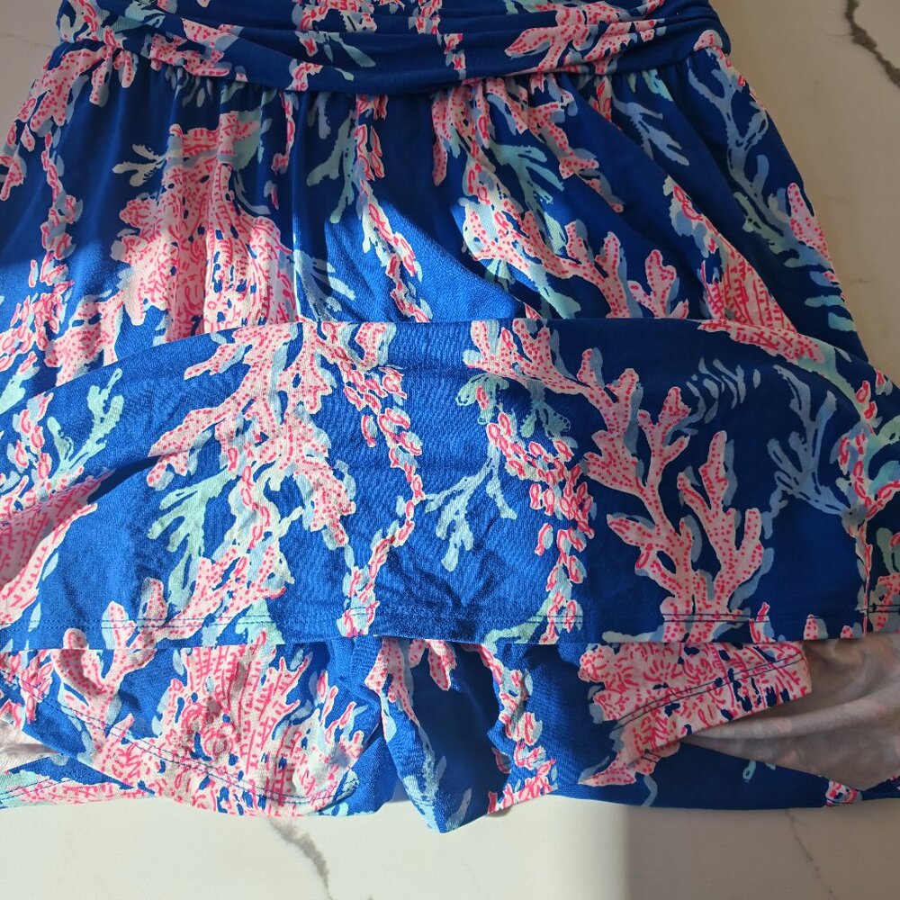 Lilly Pulitzer Coral Reef Print Skort Romper Dress Blue Pink Size S Built-In Sho - Picture 10 of 11